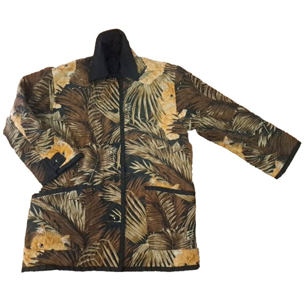 Womens Fox Run Ginger Cat Jacket Coat Reversible Quilted Silk Nylon Kitten M